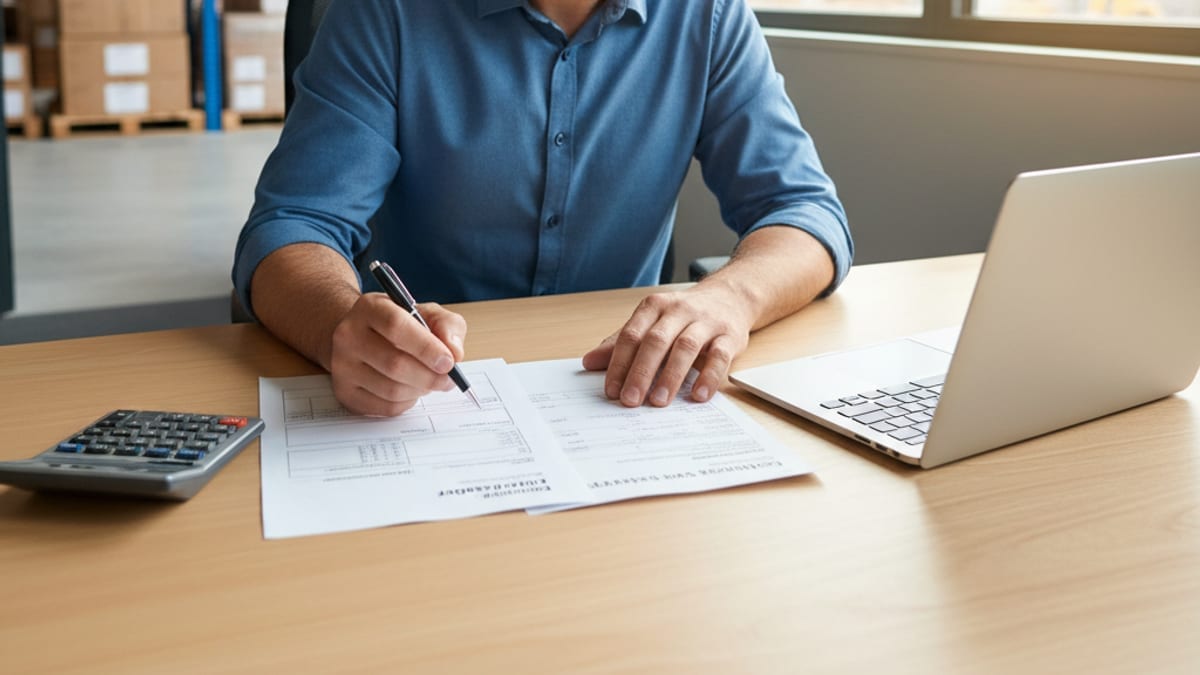 A purchase order and goods receipt laid side by side on a desk during a 3 way match